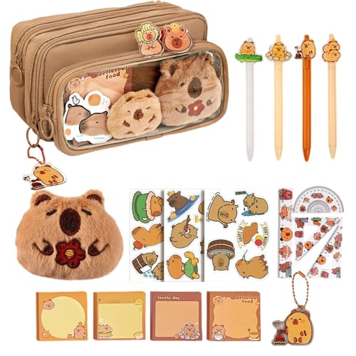 Capybara Pencil Case - Stationery Pencil Fall | Capybara Stationery Set | Capybaras -Bleistifs Mit Großer Kapazität Umfassen Capybaras -Stifte, Lineal, Aufkleber, Haftnotizen Und Keyring, Niedliche Bl von Generic