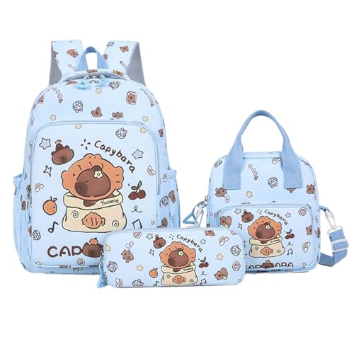 Capybara Rucksack Set | Ästhetischer Rucksack mit Lunchtasche & Federmäppchen | Set mit 3 niedlichen Taschen | Schulbedarf für Mädchen Teenager College Studenten Reise Picknick Snack von Generic