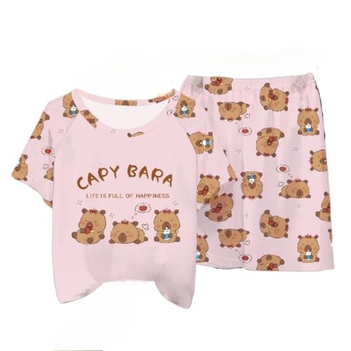 Capybara Sommer Kinder Pyjama, Cartoon Mädchen kurzärmelige Shorts dünner Teil der Jungen Anzug Heimkleidung,Style b,150cm Capybara Sommer Kinder Pyjama, Cartoon Mädchen kurzärmelige Shorts dünner Teil der Jungen Anzug Heimkleidung,Style b,150cm von Generic