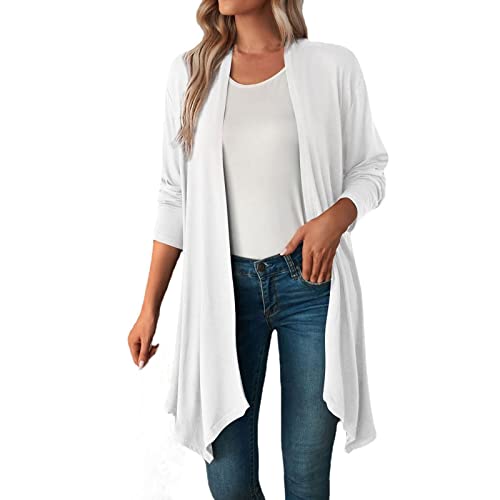 Cardigan Damen Lang Dünne Jacke mit Leichter Transparenz Langarm Strickjacke Bequem Leichter Cardigan Gestrickt Dünne Strickjacken Langarm Einfarbig Knitwear(A Weiß,S) von Generic
