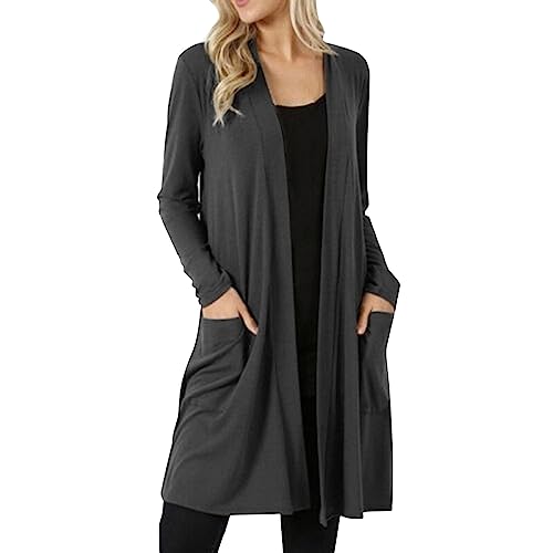 Cardigan Damen Lang Dünne Jacke mit Leichter Transparenz Langarm Strickjacke Bequem Leichter Cardigan Gestrickt Dünne Strickjacken Langarm Einfarbig Knitwear(B Grau,4XL) von Generic