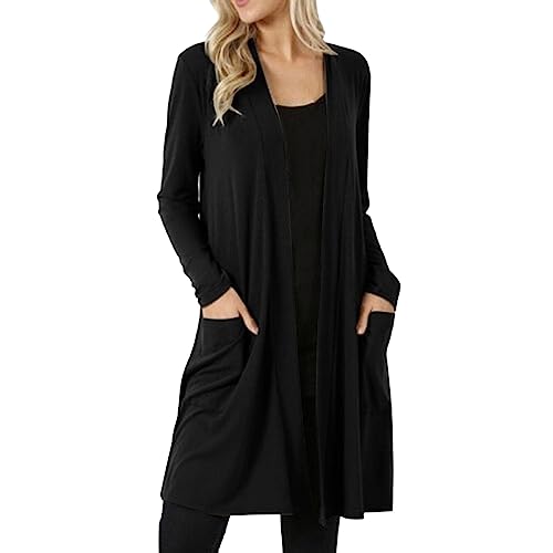 Cardigan Damen Lang Dünne Jacke mit Leichter Transparenz Langarm Strickjacke Bequem Leichter Cardigan Gestrickt Dünne Strickjacken Langarm Einfarbig Knitwear(B Schwarz,4XL) von Generic