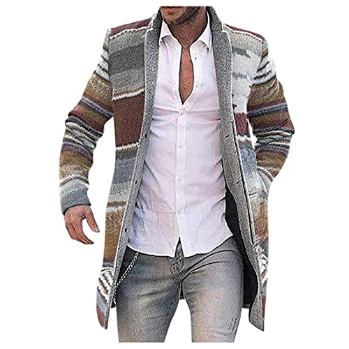 Cardigan Herren Herbst Winter Thermo Fleecejacke Midi Drucken Trenchcoat Stehkragen Langarm Mit Knöpfen Plüschjacke Freizeit Regular Fit Mode Winterjacke Übergangsjacke Softshelljacke von Generic