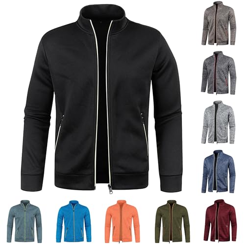 Cardigan Herren Strickjacke Leichte Sweatjacke Winter Reißverschluss Stehkragen Jacke Langarm Sweatshirt mit Tasche Große Größe Outerwear für Männer Einfarbig Übergangsjacke Herrenjacke Freizeitjacke von Generic
