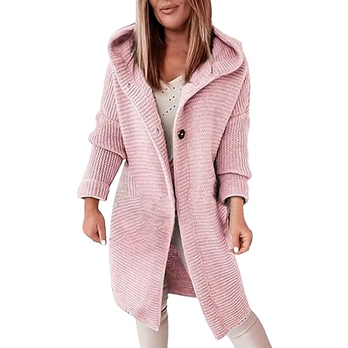 Cardigans For Women UK Open Front Cardigans Button Down Hoodies Winter Warm Sweater Temperament Commuting Jackets Solid Overcoats Plus Size Outercoat Luxurious Tops Oversized Fleece Sweatshirts, Rosa von Generic