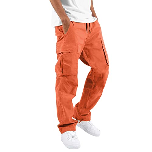 Cargo Hose Herren Cargohose Lange Regular Fit Einfarbig Arbeitshose Loose Casual Jogginghose mit Taschen Freizeithose Vintage Gerade Hose Sporthose Trekkinghose für Männer Streetwear von Generic