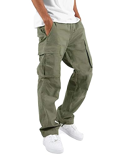 Cargo Pants for Men Cargo Pants Casual Joggers Athletic Pants Hiking Pants Workout Cotton Loose Straight Sweatpants with Pockets (Grün,M) von Generic