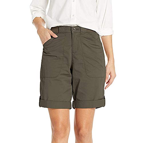 Cargo Shorts Damen Knielang Taschen Sommer Elegant Weites Bein Sommershorts Lässige Leinenoptik Freizeit Shorts Bequeme Einfarbige Bermuda Shorts Strand Shorts Kurze Hose (Army Green, XL) von Generic