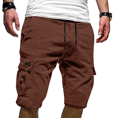 Cargo Shorts Herren Kurz Hose Sommer Baumwolle Cargohose Lässiges Einfarbig Sporthose Regulär Fit Bermuda Short mit Taschen Laufshorts Elastischer Bund Freizeithose Männer Sommerhose von Generic