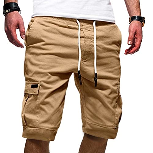 Cargo Shorts Herren Kurz Hose Sommer Baumwolle Cargohose Lässiges Einfarbig Sporthose Regulär Fit Bermuda Short mit Taschen Laufshorts Elastischer Bund Freizeithose Männer Sommerhose von Generic