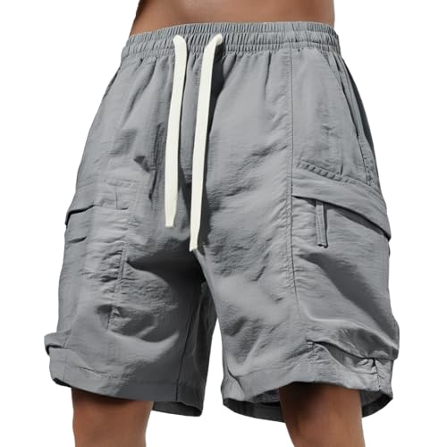 Cargo Shorts Herren Kurze Hosen Mode Cargohose Casual Bermuda Shorts Mit Kordelzug und Taschen Leichte Atmungsaktiv Outdoor Sportshorts Sommer Einfarbig Freizeithose von Generic