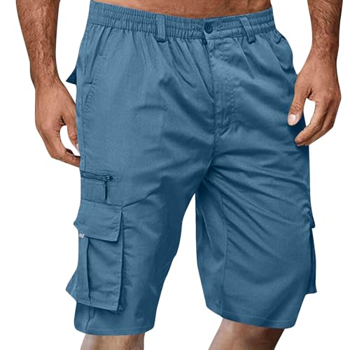 Cargo Shorts Herren - Kurze Hosen Sommer Bermuda Arbeitshose Elastische Taille Sportshorts Outdoor Freizeithose mit Taschen,Blau,L von Generic