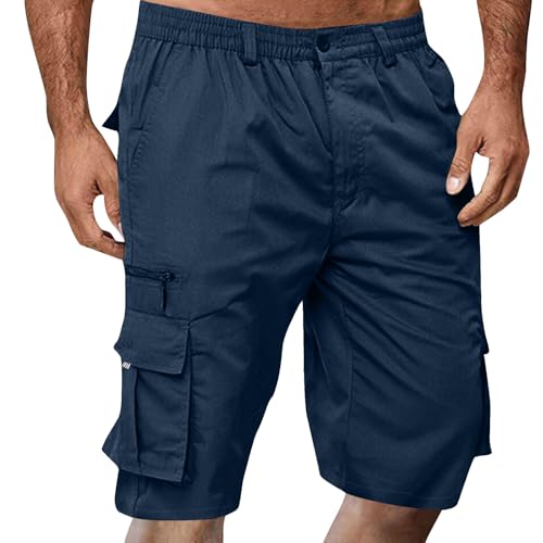 Cargo Shorts Herren - Kurze Hosen Sommer Bermuda Arbeitshose Elastische Taille Sportshorts Outdoor Freizeithose mit Taschen,Blau,XXL von Generic