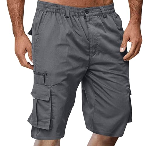 Cargo Shorts Herren - Kurze Hosen Sommer Bermuda Arbeitshose Elastische Taille Sportshorts Outdoor Freizeithose mit Taschen,Grau,L von Generic