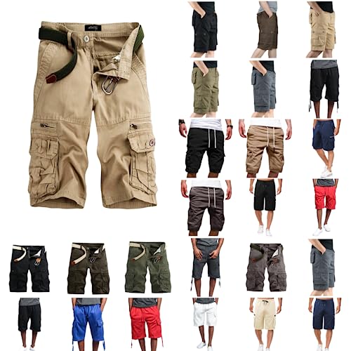 Cargo Shorts Herren mit Gürtel Regular Fit Vintage Stoff Chino Shorts mit 6 Taschen Reißverschluss Kurze Hosen Stretch Leicht Bermuda Shorts Sport Shorts für Wanderer Camping Laufend von Generic