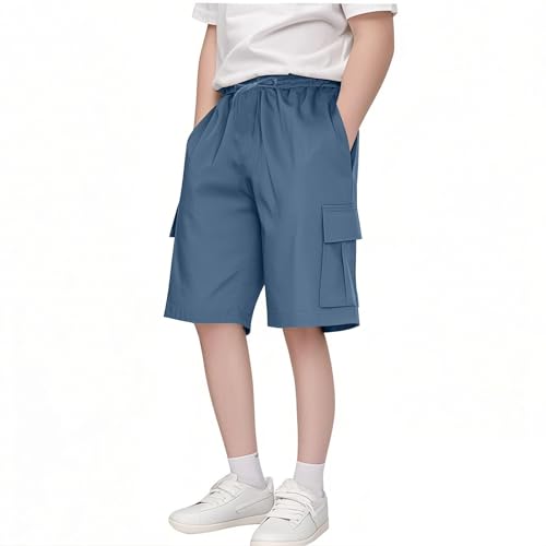 Cargo Shorts Jungen Kurze Hose Coole mit Gummibund Sommerhose Kinder Cargo Hosen Kurz Mode Einfarbig Sporthose Baggy Jogginghose Elastische Taille (Navy, 7-8 Years) von Generic