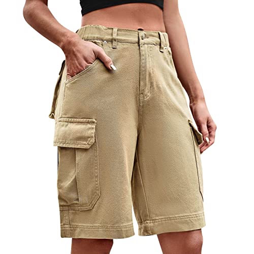 Cargohose Damen, Cargohose Damen Kurz High Waist Cargo Shorts Baggy Gerade Jeanshosen Multi Taschen Kurze Hose Straight Leg Freizeithose Frauen Sommer Oversize Streetwear Kampfhose von Generic