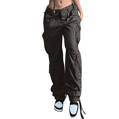 Cargohose Damen, Cargohose Damen Y2K High Waist Cargo Hose Baggy Gerade Breites Bein Freizeithose Boyfriend Pants Vintage Lang Jeans Streetwear Oversize Jogginghose Sweathose Sporthose von Generic