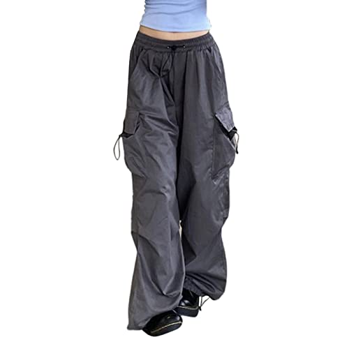 Cargohose Damen Baggy High Waist Weites Bein Hose Y2K Parachute Cargo Pants Oversized Vintage 90er Baggy Cargo Hose Teenager Mädchen Breite Jogginghose mit Kordelzug von Generic