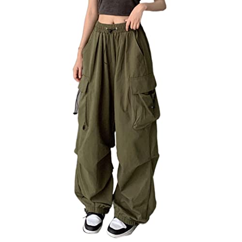 Cargohose Damen Baggy High Waist Weites Bein Hose Y2K Parachute Cargo Pants Oversized Vintage 90er Baggy Cargo Hose Teenager Mädchen Breite Jogginghose mit Kordelzug von Generic