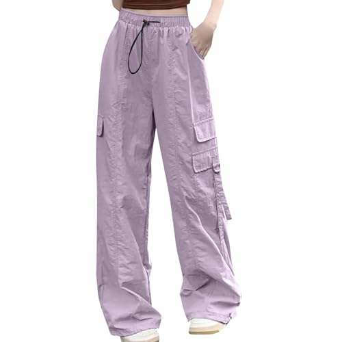 Cargohose Damen Baggy High Waist Weites Bein Hose Y2K Parachute Cargo Pants Oversized Vintage 90er Baggy Cargo Hose Teenager Mädchen Breite Jogginghose mit Kordelzug von Generic