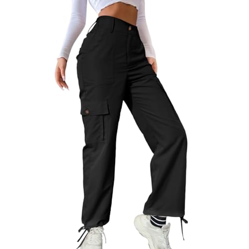 Cargohose Damen High Waist Jogginghose Baggy Cargo Hose Cargohosen Y2k Hosen Straight Sweathose Elastische Bund Capri Hosen Schlaghose Sport Jogginghose Outdoor Streatwear von Generic