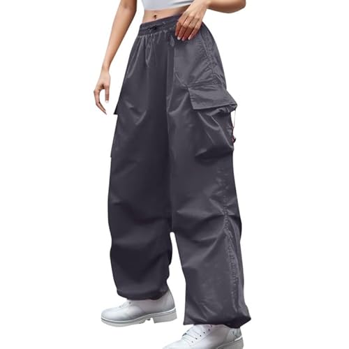 Cargohose Damen High Waist Y2K Baggy Cargo Hose Frauen Jogginghose Track Pants Streetwear mit Taschen Parachute Pants Hip Hop Hose Streetwear Vintage Freizeithose 2024 Spring von Generic