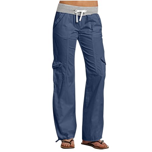 Cargohose Damen Hosen Multi Taschen Wanderhose Baumwolle Arbeitshose High Waist Jogginghose Flared Bootleg Sporthose Leicht Einfach Sweathose Straight Leg Hose Vintage Fitnesshose von Generic