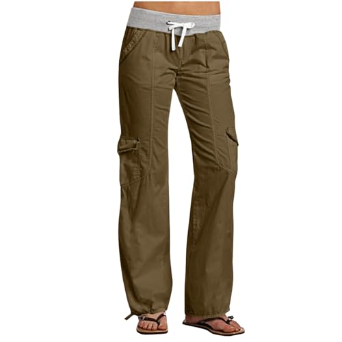 Cargohose Damen Hosen Multi Taschen Wanderhose Baumwolle Arbeitshose High Waist Jogginghose Flared Bootleg Sporthose Leicht Einfach Sweathose Straight Leg Hose Vintage Fitnesshose von Generic