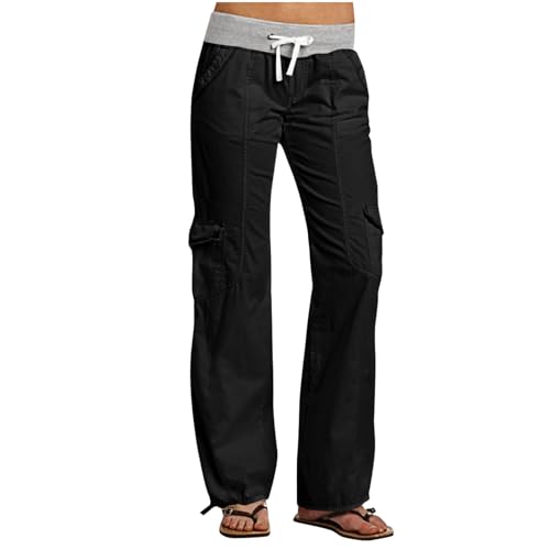 Cargohose Damen Hosen Multi Taschen Wanderhose Baumwolle Arbeitshose High Waist Jogginghose Flared Bootleg Sporthose Leicht Einfach Sweathose Straight Leg Hose Vintage Fitnesshose von Generic