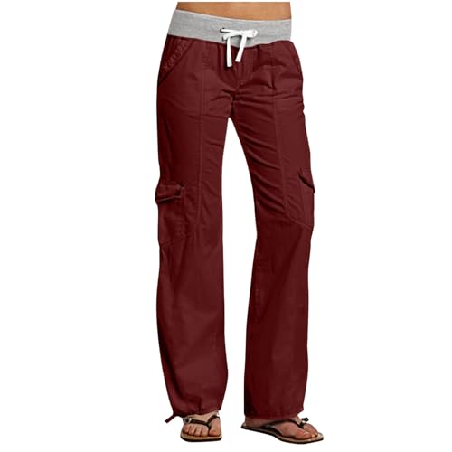 Cargohose Damen Hosen Multi Taschen Wanderhose Baumwolle Arbeitshose High Waist Jogginghose Flared Bootleg Sporthose Leicht Einfach Sweathose Straight Leg Hose Vintage Fitnesshose von Generic