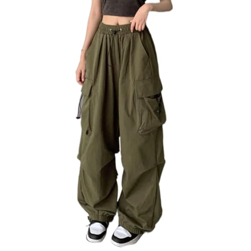 Cargohose Damen Low Waist Cargo Jeans Gerade Breites Bein Baggy Denim Hosen Y2k Aesthetic Vintage Jeanshosen 90er Streetwear Boyfriend Pants Straight Leg Pants Loose Sweathose von Generic