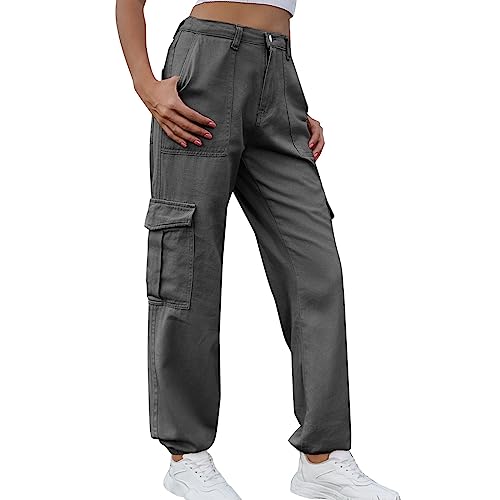 Cargohose Damen Low Waist Cargo Jeans Gerade Breites Bein Baggy Denim Hosen Y2k Aesthetic Vintage Jeanshosen 90er Streetwear Boyfriend Pants Straight Leg Pants Loose Sweathose von Generic