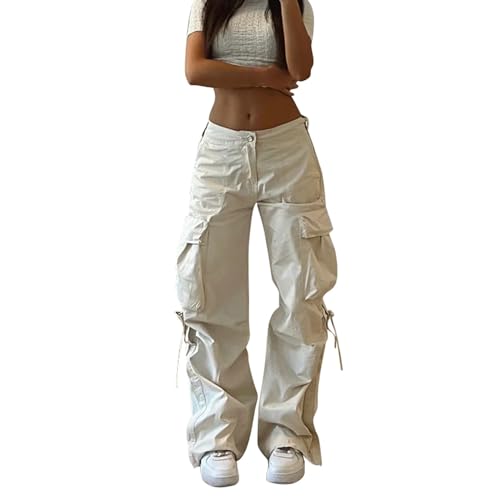 Cargohose Damen Weite Hosen Stretch Cargo Taschen Bootcut Schlaghose Damenhosen mit Gummizug Y2K Teenager Mädchen Arbeitshosen Outdoor Jogginghose von Generic