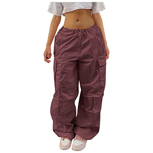 Cargohose Damen Y2K Baggy Jeans Parachute Pants Track Pants Gerade Breites Bein Vintage Jeanshosen 90er Streetwear Parachute Pants von Generic