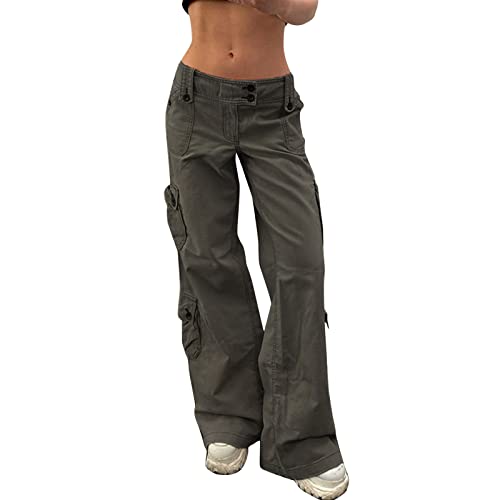 Cargohose Damen Y2K Baggy Jeans Parachute Pants Track Y2K Baggy Lange Hosen, Hip Hop Cargohose Damen, Lose Weite Bein Track Pants, Frauen Low-Taille 90er Streetwear von Generic