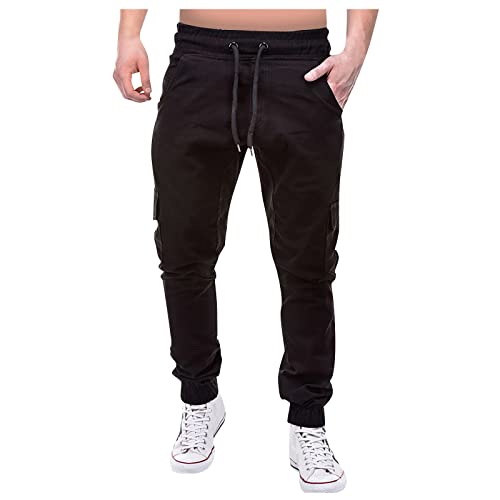 Cargohose Herren Arbeitshose Herren Freizeithose Herren Jogginghose mit Gummizug Casual Hose mit Taschen Slim fit Cargohose Leggings Wanderhose Herren Fahrradhose Herren Schwarz L von Generic