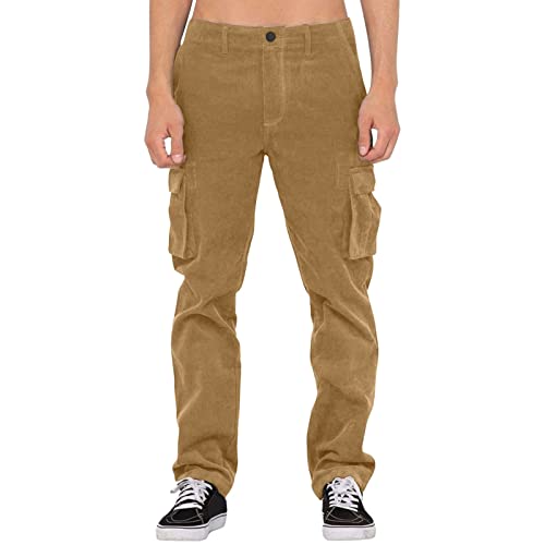 Cargohose Herren Baggy, Cargo Cordhose Herren Straight,Jogginghose Herren Streetwear Lang Lässig Schnüren Outdoorhose Einfarbig mit Taschen Freizeithose Stretch Motion Sporthose Regular Pants von Generic