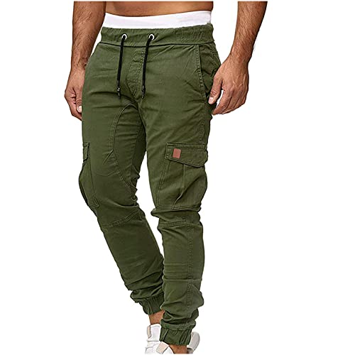 Cargohose Herren Casual Lose Cargo Chino Hose Baumwolle Lang Freizeithose mit Taschen Sporthose Einfarbig Sweatpants Regular Fit Wanderhose Elastische Taille Trekkinghose Outdoorhose von Generic