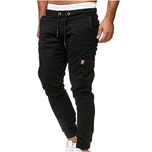 Cargohose Herren Casual Lose Cargo Chino Hose Baumwolle Lang Freizeithose mit Taschen Sporthose Einfarbig Sweatpants Regular Fit Wanderhose Elastische Taille Trekkinghose Outdoorhose von Generic