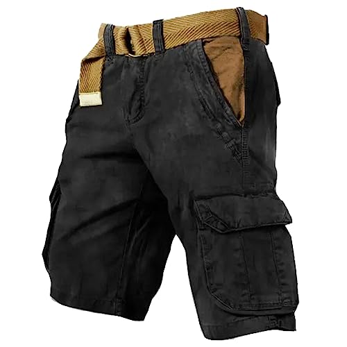 Cargohose Herren Kurz Stretch, Cargo Shorts Herren Schwarz Kurze Hosen Cargo Bermuda Arbeitshosen MäNner Mit Seitentaschen Wanderhose Sommer Outdoorhose Elegant Sommerhose Leicht Freizeithose Bequem von Generic