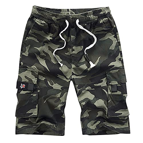 Cargohose Herren Kurze Hosen Freizeithose Arbeitshose Trainingshose Outdoorhose Elastisch Kordelzug Jogginghose Stoffhose Fashion Streetwear Arbeitshose Kurz Hose Herren Grün 4XL von Generic