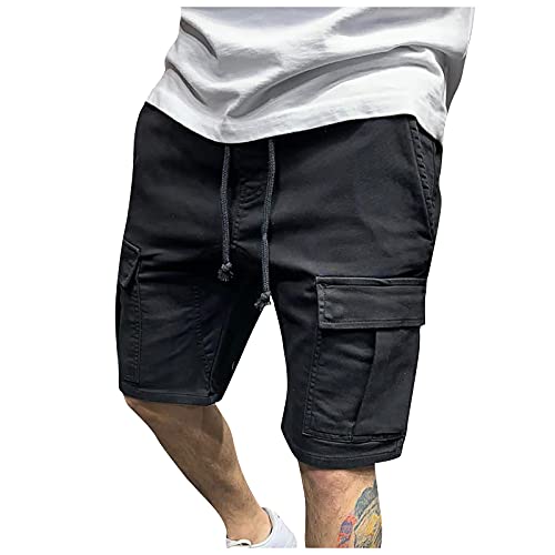 Cargohose Herren Kurze Hosen Freizeithose Arbeitshose Trainingshose Outdoorhose Elastisch Kordelzug Jogginghose Stoffhose Fashion Streetwear Cargo Jogginghose Herren Leinenhose Herren Schwarz 3XL von Generic