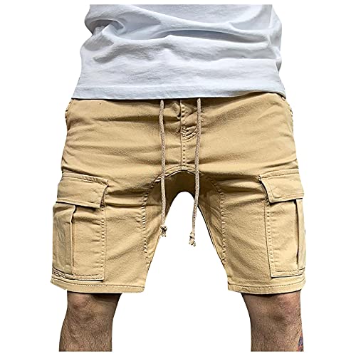 Cargohose Herren Kurze Hosen Freizeithose Arbeitshose Trainingshose Outdoorhose Elastisch Kordelzug Jogginghose Stoffhose Fashion Streetwear Freizeithose Herren Sporthose Herren Beige 3XL von Generic