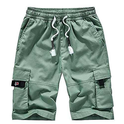 Cargohose Herren Kurze Hosen Freizeithose Arbeitshose Trainingshose Outdoorhose Elastisch Kordelzug Jogginghose Stoffhose Fashion Streetwear Freizeithose Herren Sporthose Herren Grün L von Generic