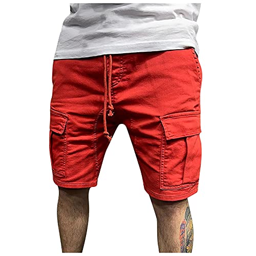 Cargohose Herren Kurze Hosen Freizeithose Arbeitshose Trainingshose Outdoorhose Elastisch Kordelzug Jogginghose Stoffhose Fashion Streetwear Herren Jogginghose Stoffhose Herren Rot L von Generic