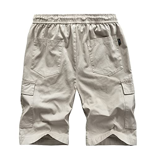 Cargohose Herren Kurze Hosen Freizeithose Arbeitshose Trainingshose Outdoorhose Elastisch Kordelzug Jogginghose Stoffhose Fashion Streetwear Hose Herren Kurze Sporthose Herren Beige 3XL von Generic