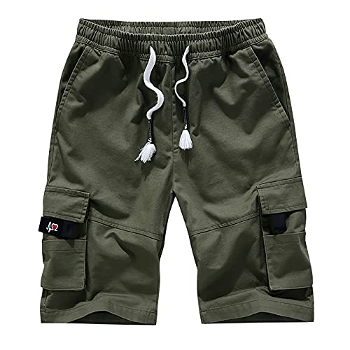 Cargohose Herren Kurze Hosen Freizeithose Arbeitshose Trainingshose Outdoorhose Elastisch Kordelzug Jogginghose Stoffhose Fashion Streetwear Outdoorhose Herren 3/4 Hose Herren Grün 5XL von Generic