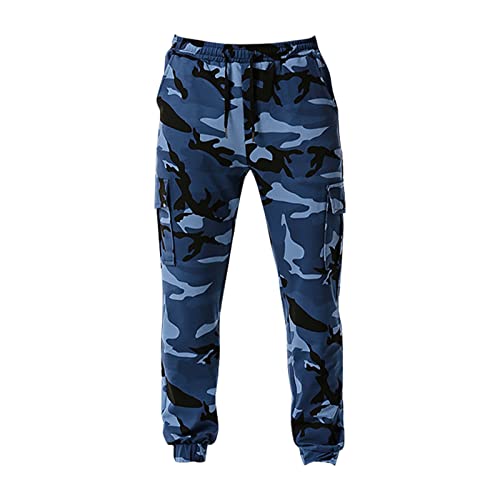 Cargohose Herren Sporthose Herren Lang Multi-Pocket-Camouflage-Hose große Größe Hose kleine Fußhose lose Freizeithose Camouflage Hose Bundeswehr Stil 3/4 Hose Herren blau L von Generic