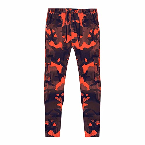 Cargohose Herren Sporthose Herren Lang Multi-Pocket-Camouflage-Hose große Größe Hose kleine Fußhose lose Freizeithose Camouflage Hose Bundeswehr Stil Sweathose Herren Rot 4XL von Generic